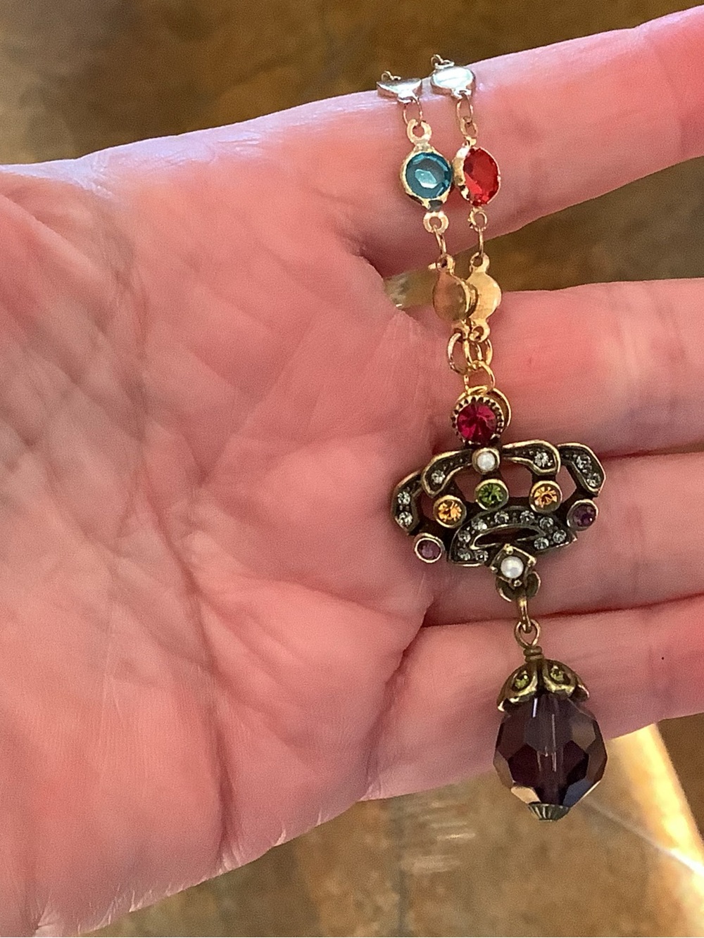 Heidi Daus Inspired Gold-Tone Multicolor Crystal Necklace With Teardrop Pendant - Picture 3 of 7